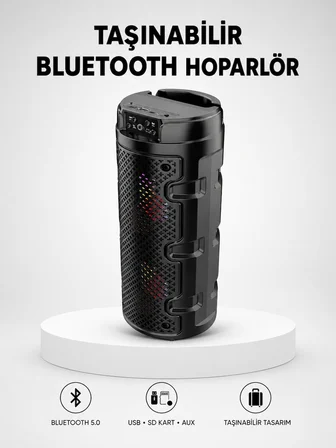 Bluetooth 5.0 Kablosuz Hoparlör Çift Sürücülü Yüksek Ses Kalitesi Kompakt Tasarım
