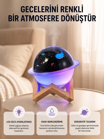 Gece lambası özellikli taşınabilir nemlendirici ve aromaterapi cihazı USB girişli