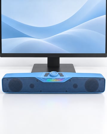 RGB Işıklı Bluetooth 5.4 Masaüstü Soundbar Hoparlör USB ve TF Kart Destekli Mavi
