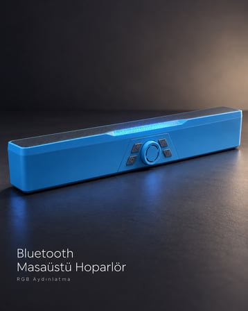 Döner Kontrol Düğmeli Bluetooth 5.4 Kablosuz Hoparlör 6 W RGB Işıklı Mavi