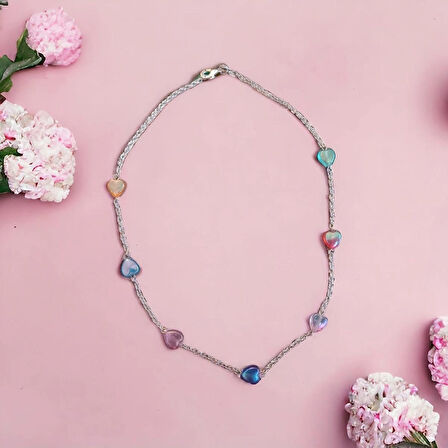 Renkli Kalp Figürlü Minimalist Boncuklu Aesthetic Coquette Fairycore Vintage Hediyelik Zincir Kolye