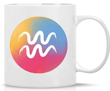 Kova Burcu Kupa | Renkli Burç Tasarımı | Özlü Sözlü Hediye Kupa | Astroloji Temalı Bardak