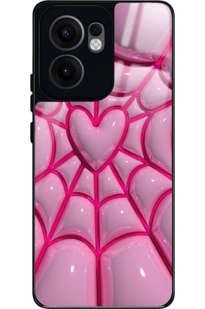 Oppo Reno 13F Uyumlu Pembe Ağ Tasarımlı Parlak Silikon Kılıf