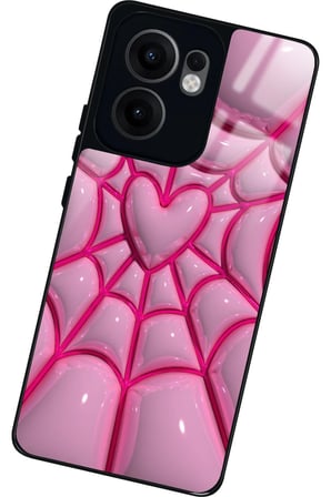 Oppo Reno 13F Uyumlu Pembe Ağ Tasarımlı Parlak Silikon Kılıf