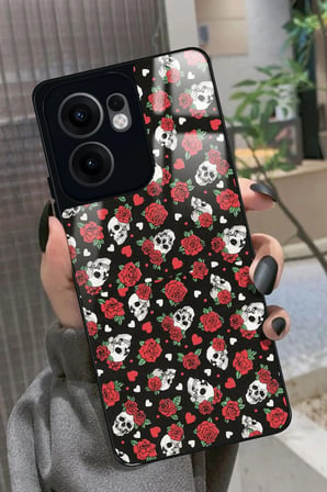 Oppo Reno 13F Uyumlu Kurukafa Tasarımlı Parlak Silikon Kılıf