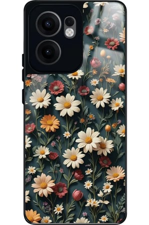 Oppo Reno 13F Uyumlu Karışık Çiçek Tasarımlı Parlak Silikon Kılıf