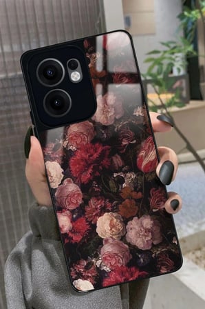 Oppo Reno 13F Uyumlu Pembe Çiçek Tasarımlı Parlak Silikon Kılıf