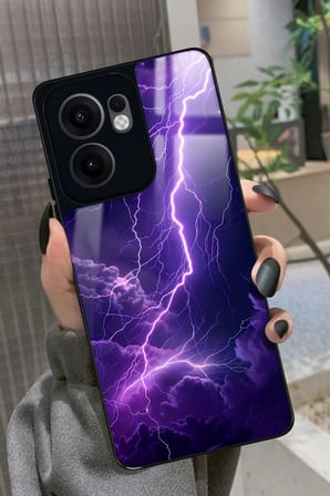 Oppo Reno 13F Uyumlu Mor Şimşek Tasarımlı Parlak Silikon Kılıf