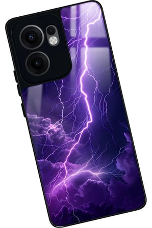 Oppo Reno 13F Uyumlu Mor Şimşek Tasarımlı Parlak Silikon Kılıf