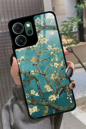 Oppo Reno 14F Uyumlu Van Gogh Yeşil Ağaç Tablo Tasarımlı Parlak Silikon Kılıf