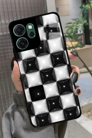 Oppo Reno 14F Uyumlu Siyah-Beyaz Kare Tasarımlı Parlak Silikon Kılıf