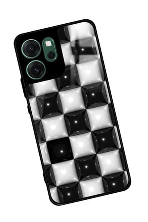 Oppo Reno 14F Uyumlu Siyah-Beyaz Kare Tasarımlı Parlak Silikon Kılıf