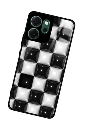 Oppo Reno 14F Uyumlu Siyah-Beyaz Kare Tasarımlı Parlak Silikon Kılıf