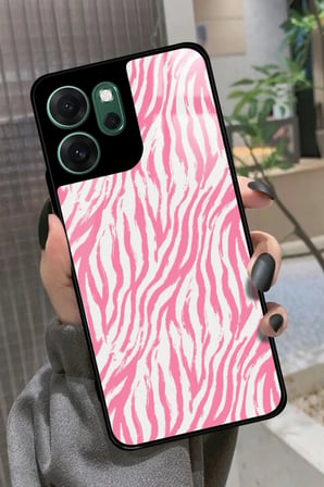 Oppo Reno 14F Uyumlu Pembe Zebra Tasarımlı Parlak Silikon Kılıf