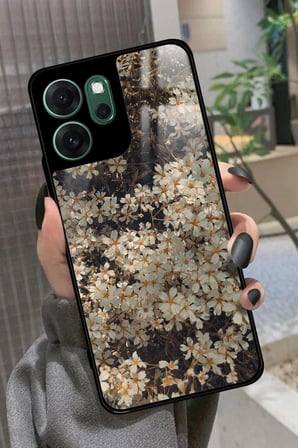 Oppo Reno 14F Uyumlu Beyaz Çiçek Tasarımlı Parlak Silikon Kılıf
