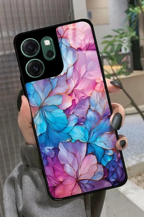Oppo Reno 14F Uyumlu Pembe Çiçek Tasarımlı Parlak Silikon Kılıf