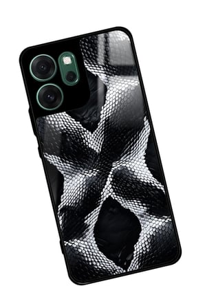 Oppo Reno 14F Uyumlu Siyah Yılan Derisi Tasarımlı Parlak Silikon Kılıf