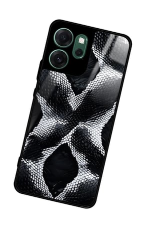 Oppo Reno 14F Uyumlu Siyah Yılan Derisi Tasarımlı Parlak Silikon Kılıf
