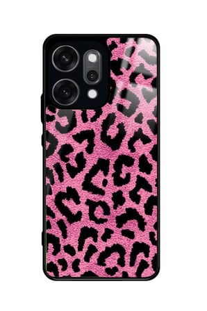 Oppo Reno 14 Pro Uyumlu Pembe Leopar Tasarımlı Parlak Silikon Kılıf