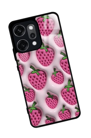 Oppo Reno 14 Pro Uyumlu Çilek Tasarımlı Parlak Silikon Kılıf