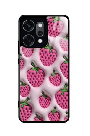 Oppo Reno 14 Pro Uyumlu Çilek Tasarımlı Parlak Silikon Kılıf