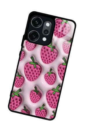 Oppo Reno 14 Pro Uyumlu Çilek Tasarımlı Parlak Silikon Kılıf