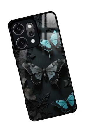 Oppo Reno 14 Pro Uyumlu Siyah Kelebek Tasarımlı Parlak Silikon Kılıf