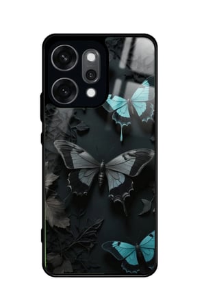Oppo Reno 14 Pro Uyumlu Siyah Kelebek Tasarımlı Parlak Silikon Kılıf