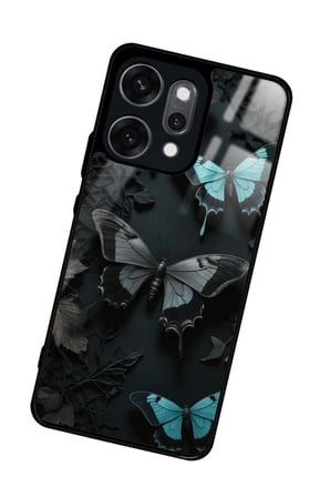 Oppo Reno 14 Pro Uyumlu Siyah Kelebek Tasarımlı Parlak Silikon Kılıf