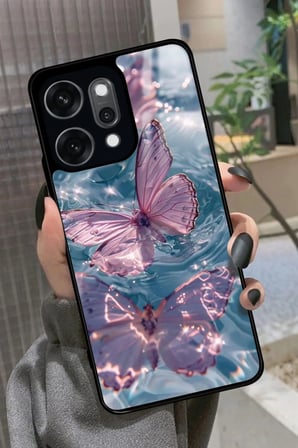 Oppo Reno 14 Pro Uyumlu Pembe Kelebek Tasarımlı Parlak Silikon Kılıf