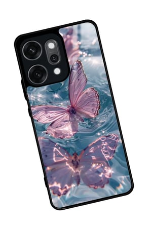 Oppo Reno 14 Pro Uyumlu Pembe Kelebek Tasarımlı Parlak Silikon Kılıf