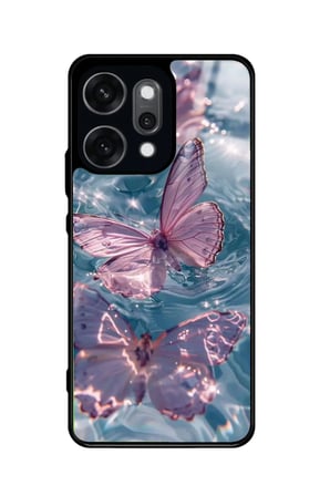 Oppo Reno 14 Pro Uyumlu Pembe Kelebek Tasarımlı Parlak Silikon Kılıf
