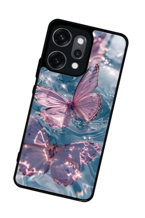 Oppo Reno 14 Pro Uyumlu Pembe Kelebek Tasarımlı Parlak Silikon Kılıf