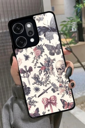 Oppo Reno 14 Pro Uyumlu Kurukafa Tasarımlı Parlak Silikon Kılıf