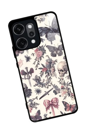 Oppo Reno 14 Pro Uyumlu Kurukafa Tasarımlı Parlak Silikon Kılıf