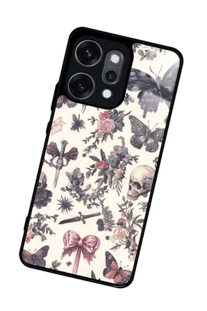 Oppo Reno 14 Pro Uyumlu Kurukafa Tasarımlı Parlak Silikon Kılıf
