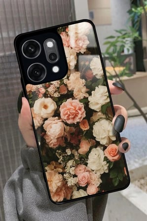 Oppo Reno 14 Pro Uyumlu Pembe Çiçek Tasarımlı Parlak Silikon Kılıf