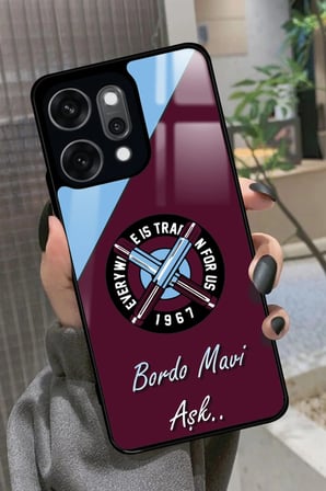Oppo Reno 14 Pro Uyumlu Bordo Mavi Aşk Yazılı Parlak Silikon Kılıf