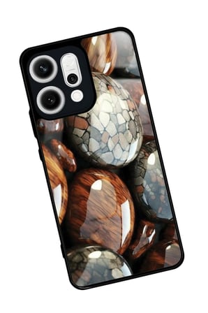 Oppo Reno 14 Uyumlu Kahverengi Taş Tasarımlı Parlak Silikon Kılıf