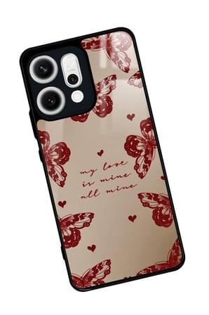 Oppo Reno 14 Uyumlu Kırmızı Kelebek Tasarımlı Parlak Silikon Kılıf