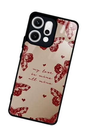 Oppo Reno 14 Uyumlu Kırmızı Kelebek Tasarımlı Parlak Silikon Kılıf