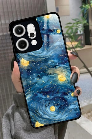 Oppo Reno 14 Uyumlu Van Gogh Tasarımlı Parlak Silikon Kılıf
