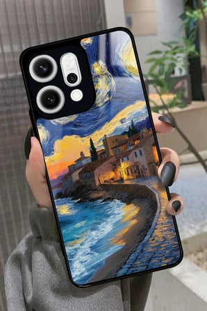 Oppo Reno 14 Uyumlu Van Gogh Tasarımlı Parlak Silikon Kılıf