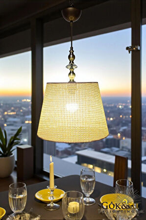 Rattan Eda Model Cam Taşlı Konik Avize