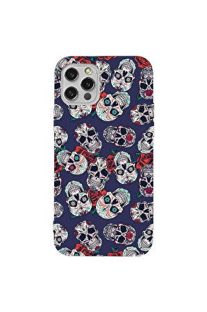 Iphone 12 Pro Max Lacivert Renkli Silikon Telefon Kilifi - Death And Roses
