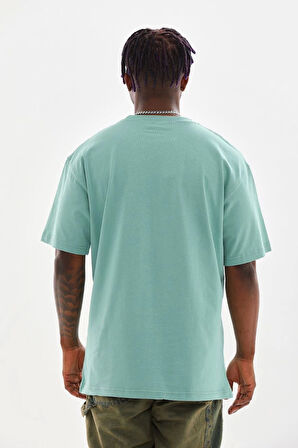 Unisex Baskılı Oversize T-Shirt - Mint Yeşili