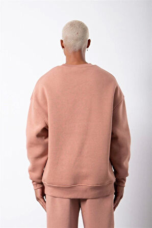 Unisex Biskilet Yaka Üç İplik SweatShirt - Pembe