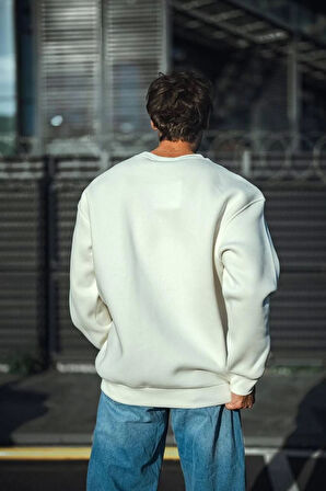 Kışlık Bisiklet Yaka Üç İplik Basic SweatShirt - Beyaz