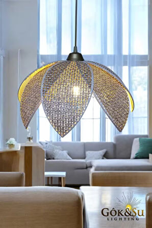 Rattan Desenli Lotus Tasarım Sarkıt Avize