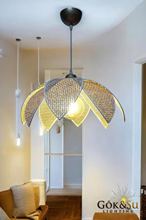 Rattan Desenli Lotus Tasarım Sarkıt Avize